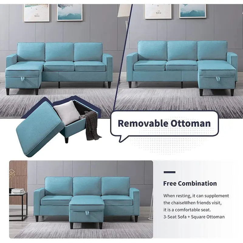 Canapé d'angle moderne rembourré 3 places de 78 pouces avec ottoman