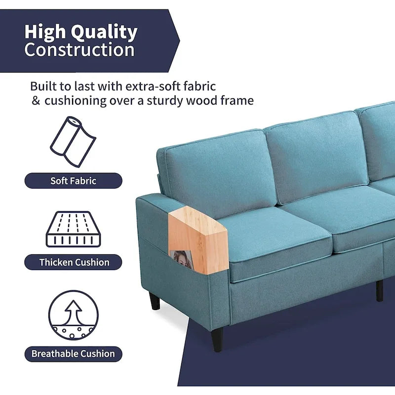 Canapé d'angle moderne rembourré 3 places de 78 pouces avec ottoman
