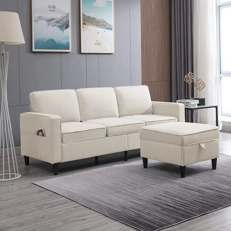 Canapé d'angle moderne rembourré 3 places de 78 pouces avec ottoman