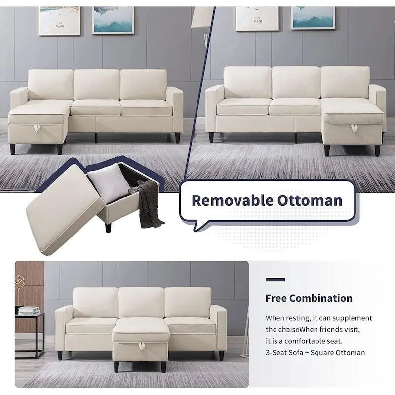 Canapé d'angle moderne rembourré 3 places de 78 pouces avec ottoman