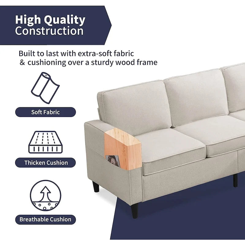 Canapé d'angle moderne rembourré 3 places de 78 pouces avec ottoman