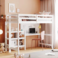Lit mezzanine en bois avec étagères et bureau