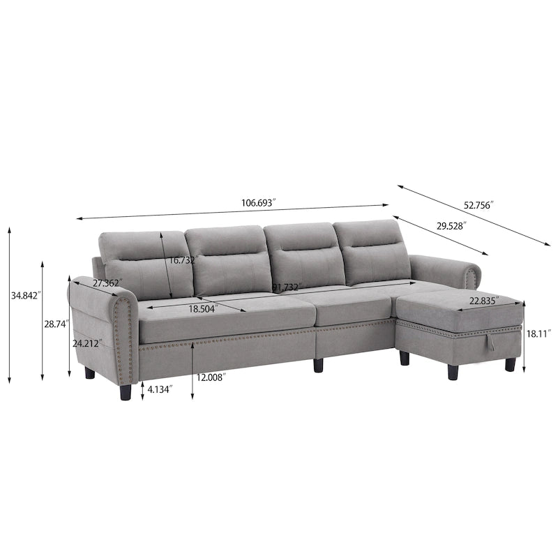 Canapé d'angle 4 places avec méridienne réversible