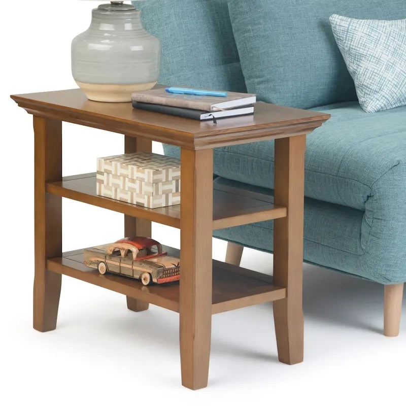 Table d'appoint étroite en bois massif de style transitionnel de 14 pouces de large