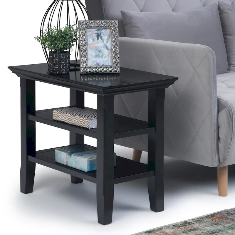 Table d'appoint étroite en bois massif de style transitionnel de 14 pouces de large