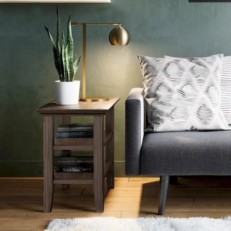 Table d'appoint étroite en bois massif de style transitionnel de 14 pouces de large