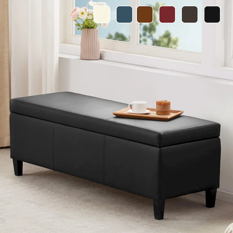 50.3  x 17.50  x 18  Upholstered Rectangular Storage Ottoman-Faux Leather