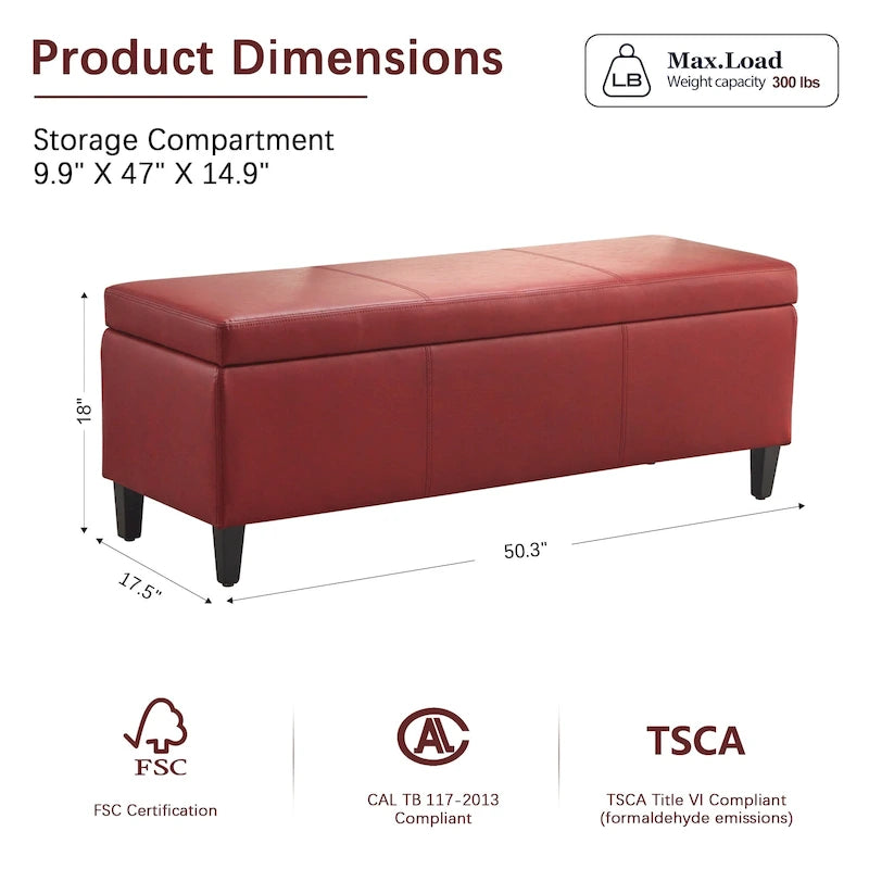 Banc de rangement rectangulaire rembourré – Similicuir