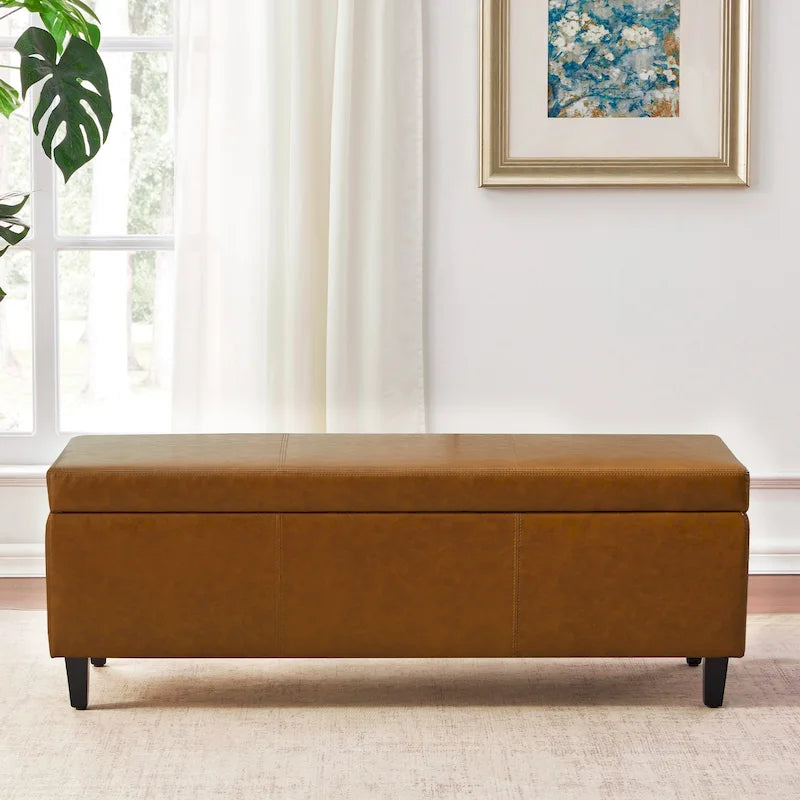 Banc de rangement rectangulaire rembourré – Similicuir