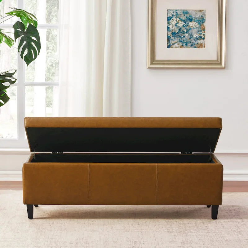 Banc de rangement rectangulaire rembourré – Similicuir
