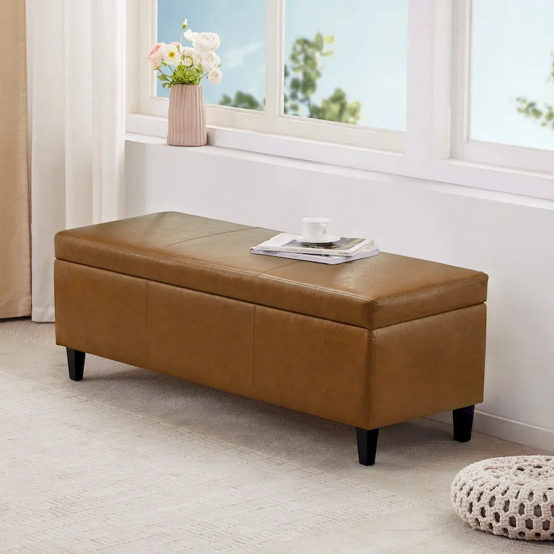 Banc de rangement rectangulaire rembourré – Similicuir
