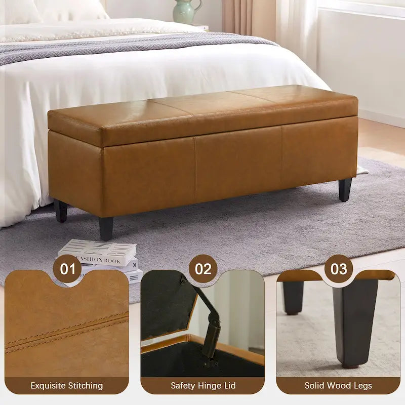 Banc de rangement rectangulaire rembourré – Similicuir