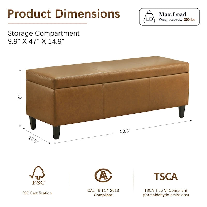 Banc de rangement rectangulaire rembourré – Similicuir
