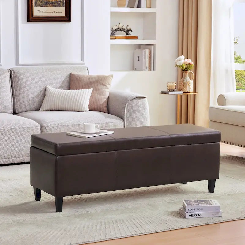 Banc de rangement rectangulaire rembourré – Similicuir