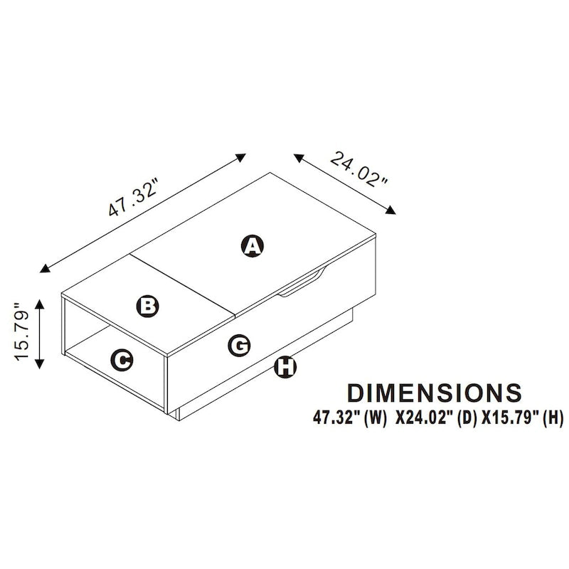 Table basse relevable à niveau unique, style rustique, 47 po