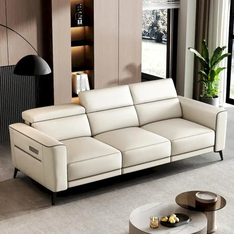 Canapé inclinable électrique en cuir avec port de charge USB de 112,5 po