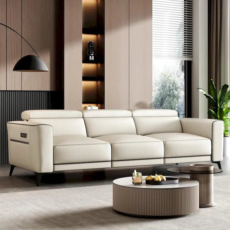 Canapé inclinable électrique en cuir avec port de charge USB de 112,5 po