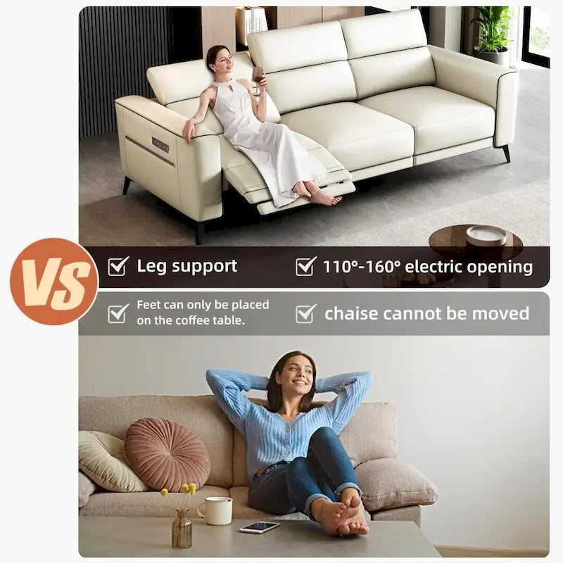 Canapé inclinable électrique en cuir avec port de charge USB de 112,5 po