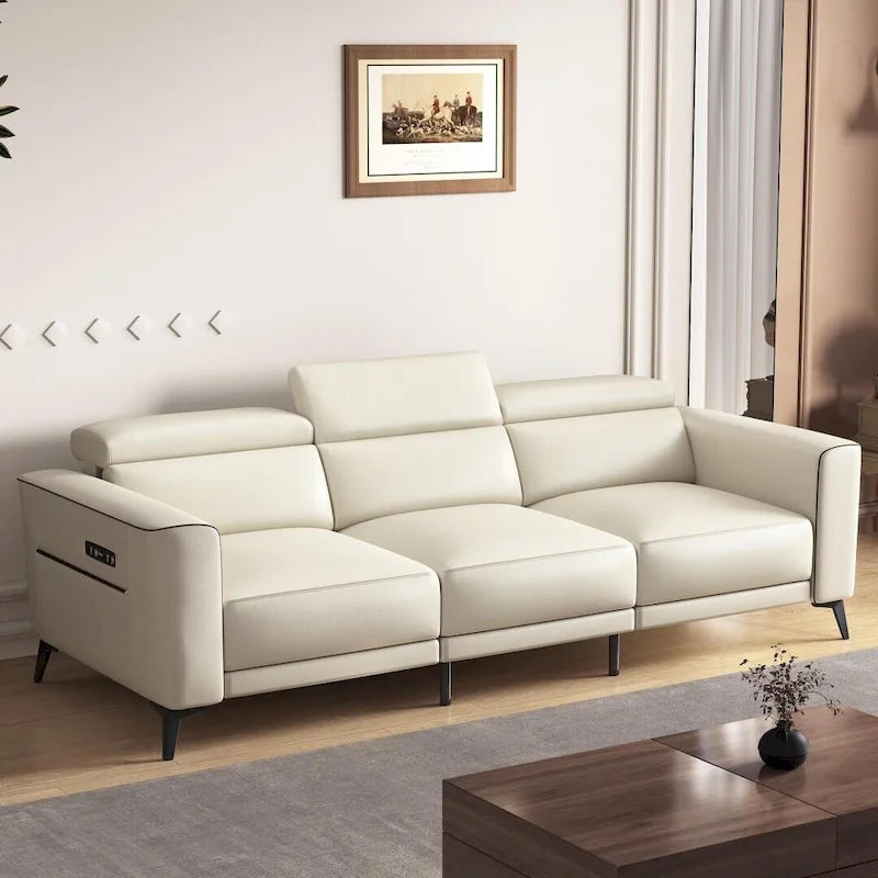 Canapé inclinable électrique en cuir avec port de charge USB de 112,5 po