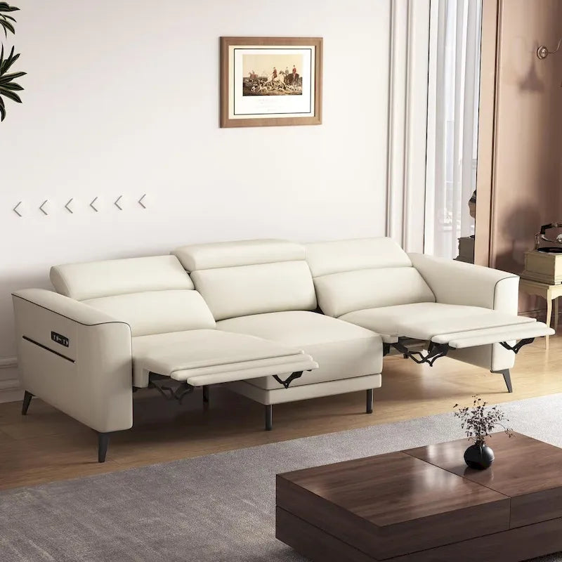 Canapé inclinable électrique en cuir avec port de charge USB de 112,5 po