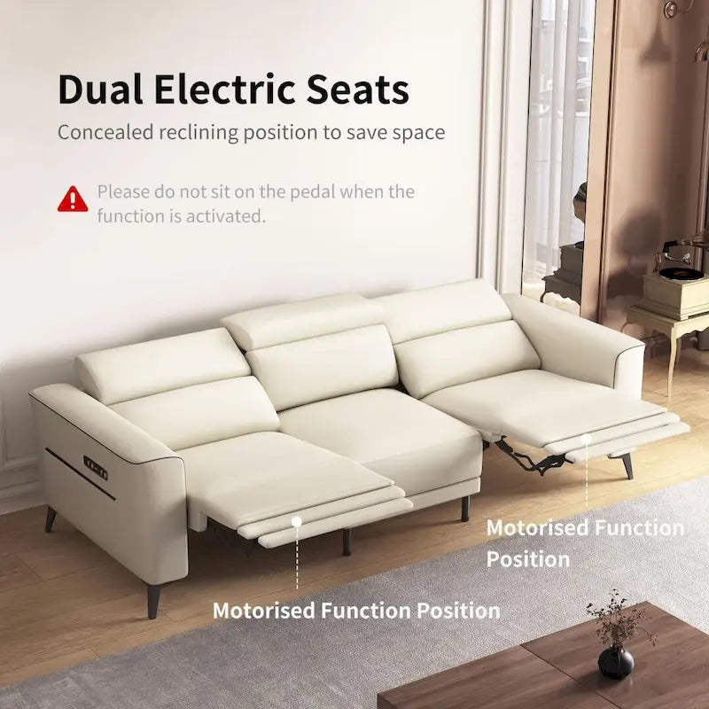 Canapé inclinable électrique en cuir avec port de charge USB de 112,5 po