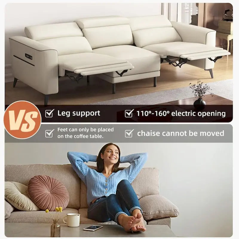 Canapé inclinable électrique en cuir avec port de charge USB de 112,5 po