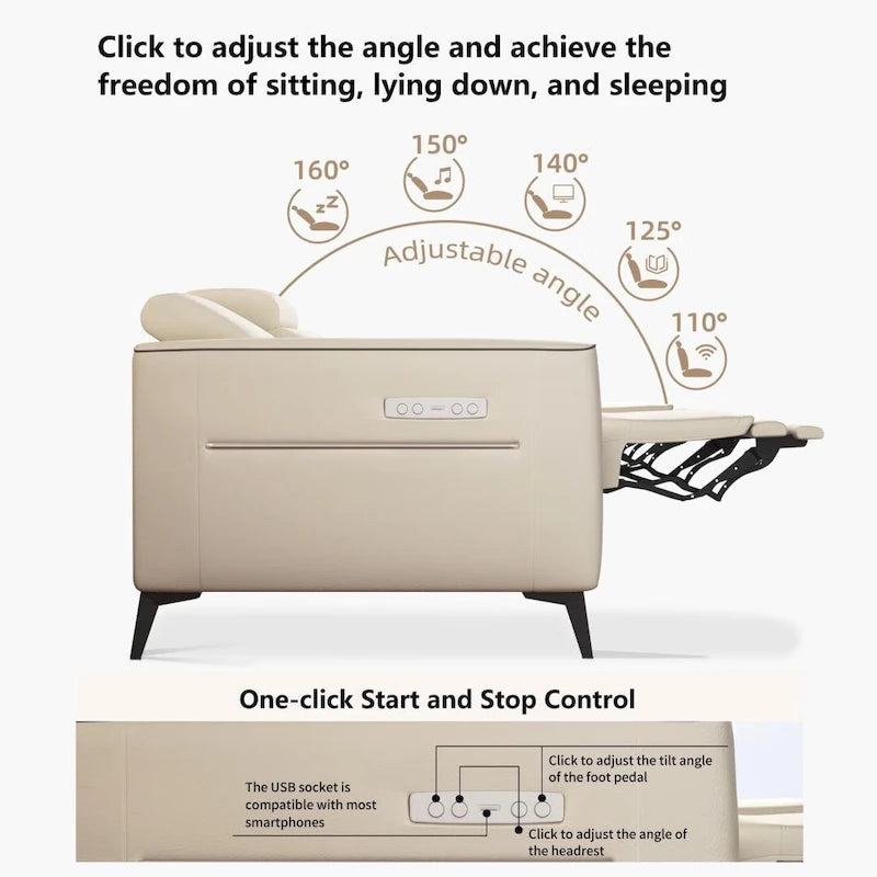 Canapé inclinable électrique en cuir avec port de charge USB de 112,5 po