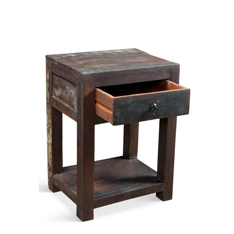 Table d'appoint artisanale en bois de récupération (Inde)