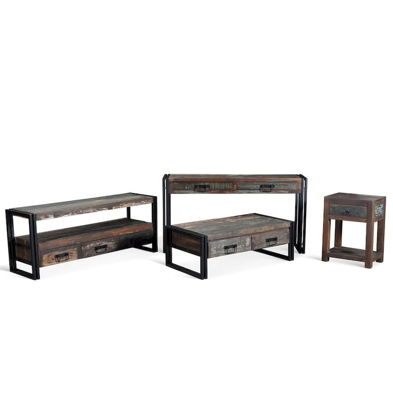 Table d'appoint artisanale en bois de récupération (Inde)