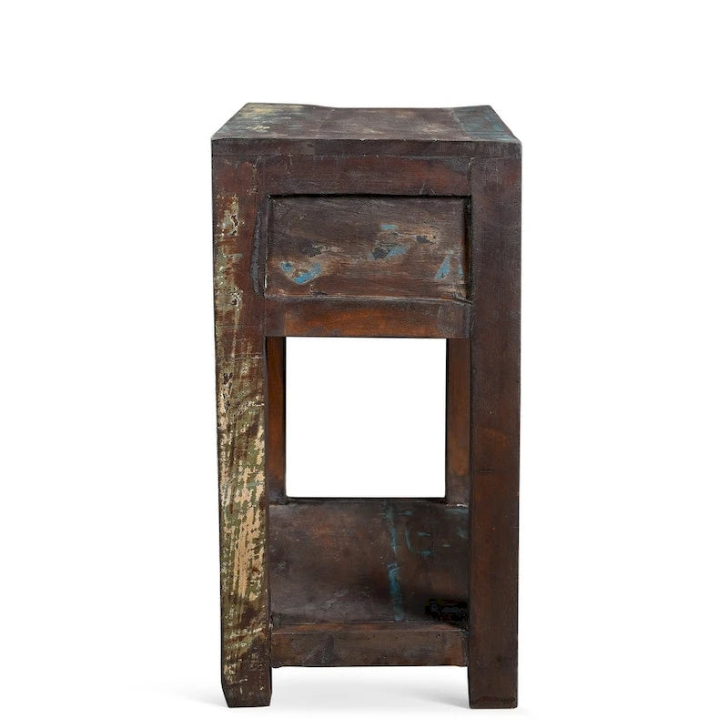 Table d'appoint artisanale en bois de récupération (Inde)