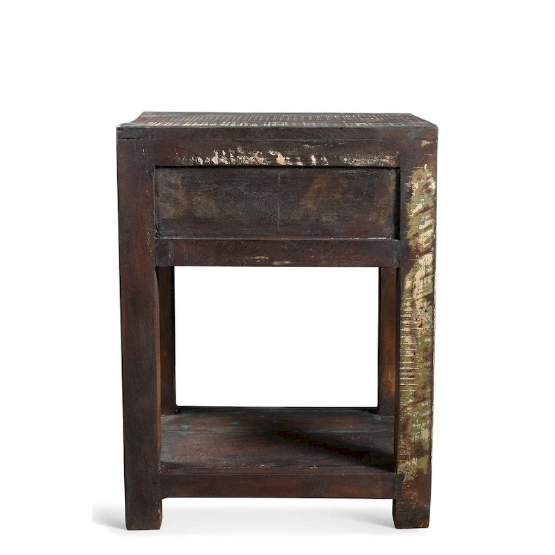 Table d'appoint artisanale en bois de récupération (Inde)