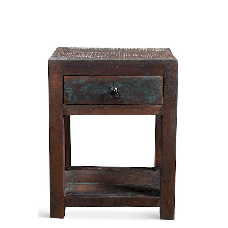 Table d'appoint artisanale en bois de récupération (Inde)