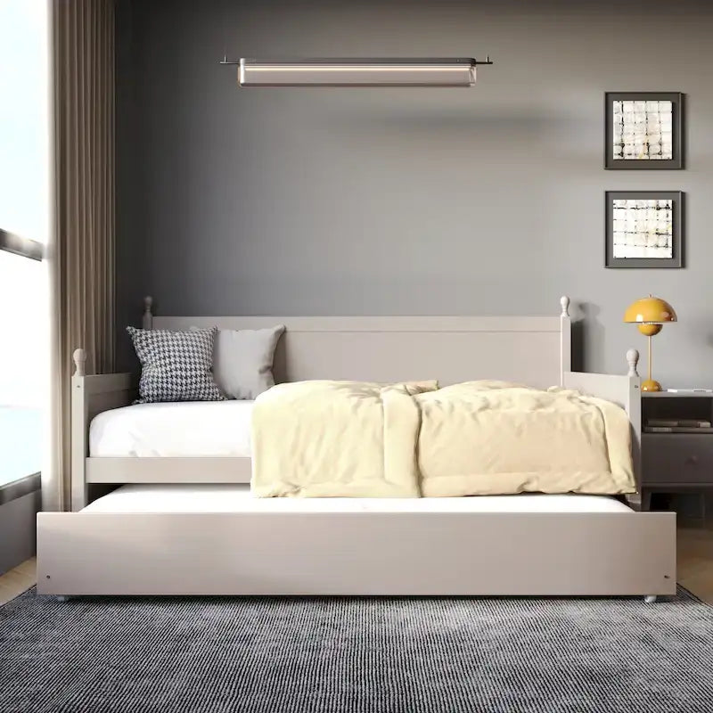 Lit de repos individuel en bois de style Mid-Century (avec lit gigogne escamotable)