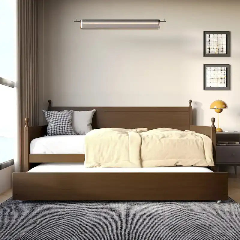 Lit de repos individuel en bois de style Mid-Century (avec lit gigogne escamotable)