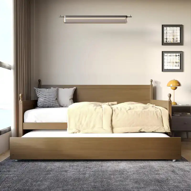 Lit de repos individuel en bois de style Mid-Century (avec lit gigogne escamotable)