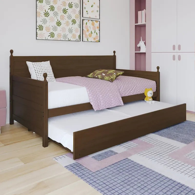 Lit de repos individuel en bois de style Mid-Century (avec lit gigogne escamotable)