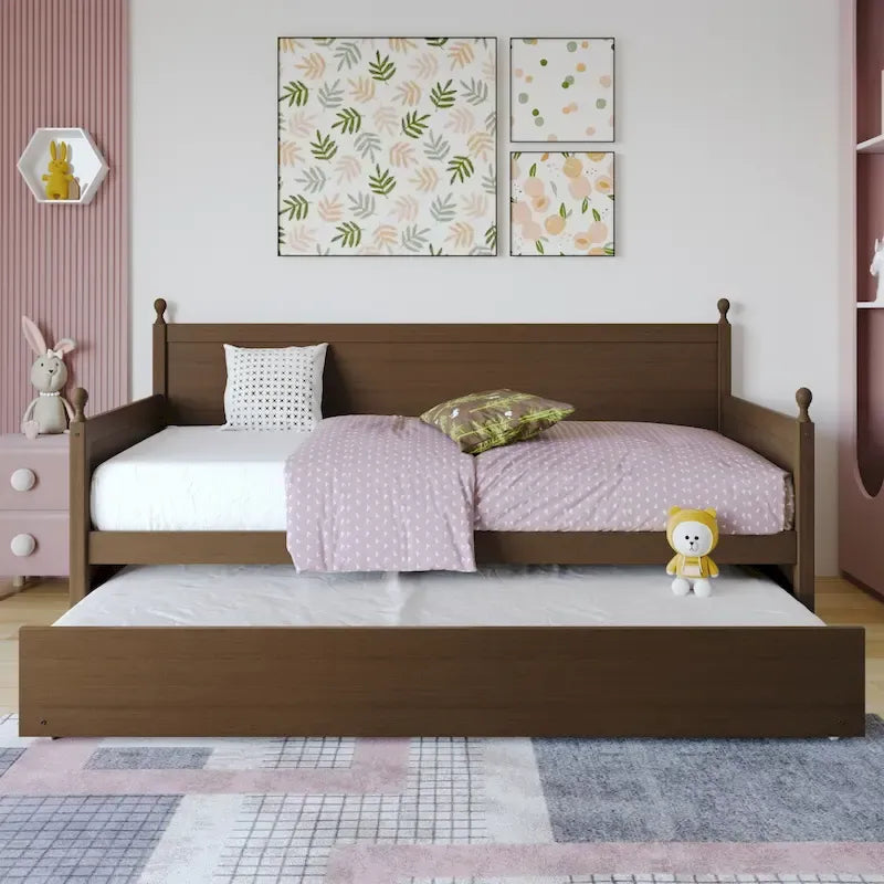Lit de repos individuel en bois de style Mid-Century (avec lit gigogne escamotable)
