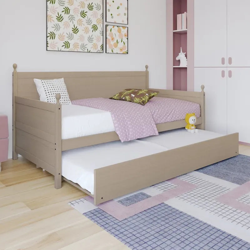 Lit de repos individuel en bois de style Mid-Century (avec lit gigogne escamotable)