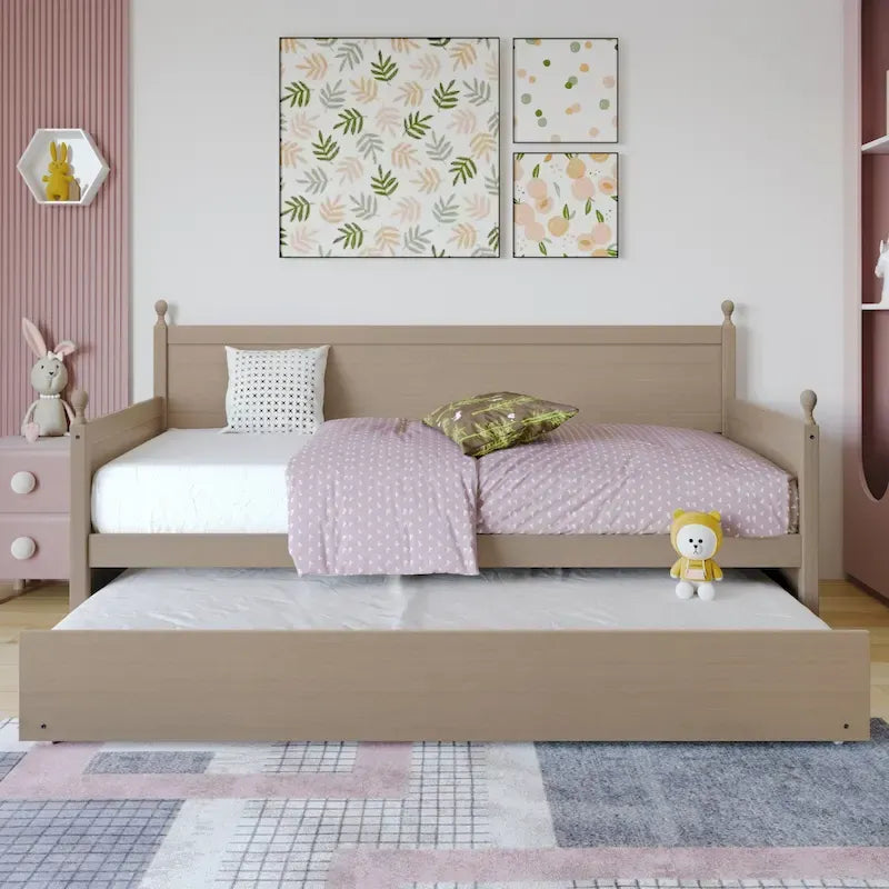Lit de repos individuel en bois de style Mid-Century (avec lit gigogne escamotable)