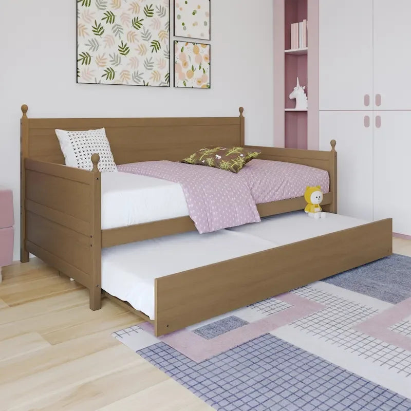 Lit de repos individuel en bois de style Mid-Century (avec lit gigogne escamotable)