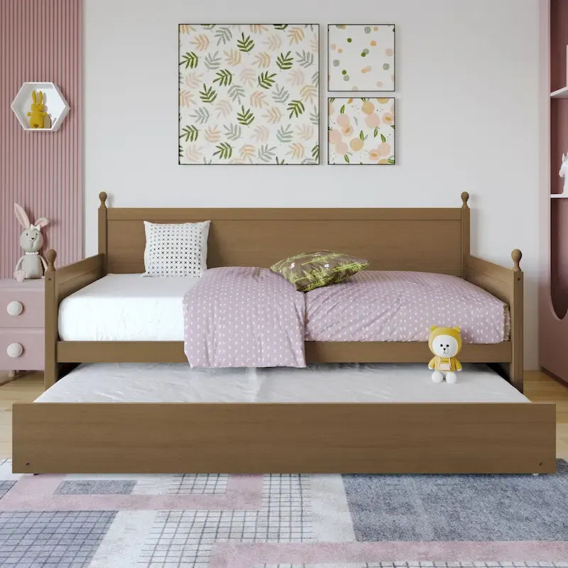 Lit de repos individuel en bois de style Mid-Century (avec lit gigogne escamotable)