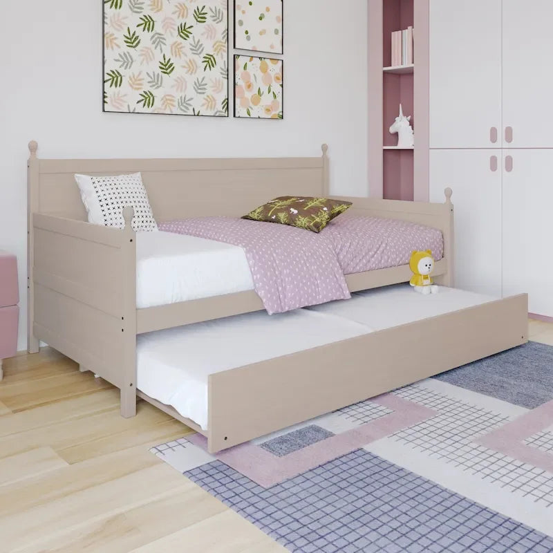Lit de repos individuel en bois de style Mid-Century (avec lit gigogne escamotable)