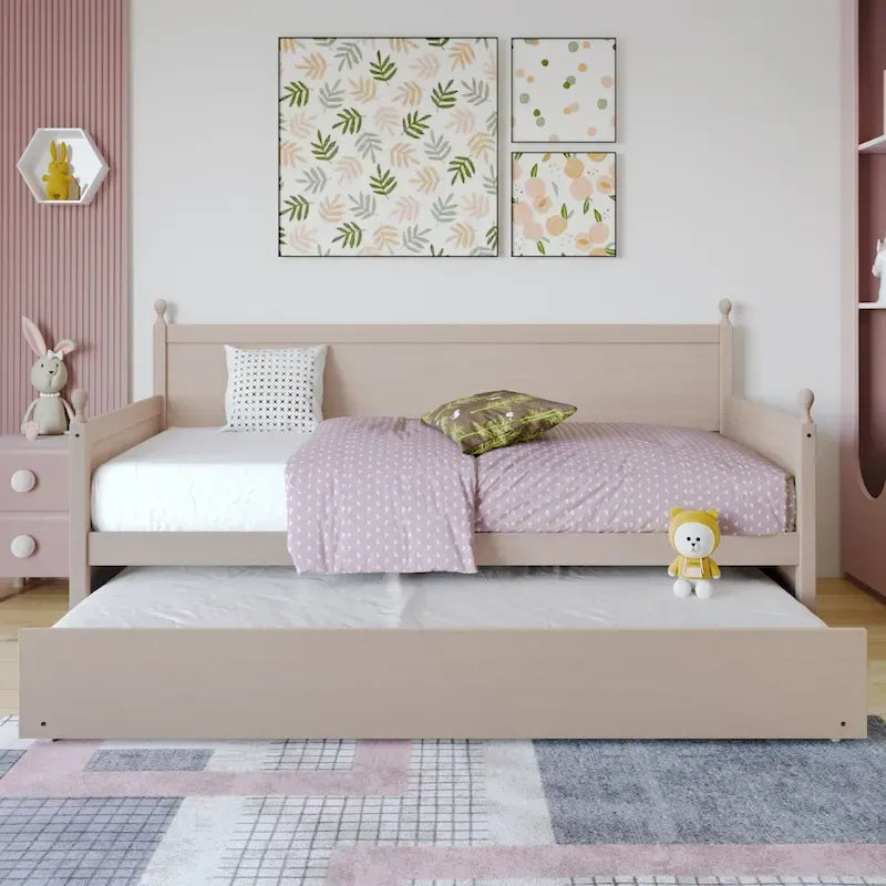 Lit de repos individuel en bois de style Mid-Century (avec lit gigogne escamotable)