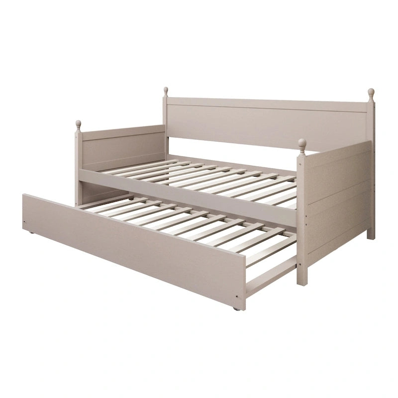 Lit de repos individuel en bois de style Mid-Century (avec lit gigogne escamotable)