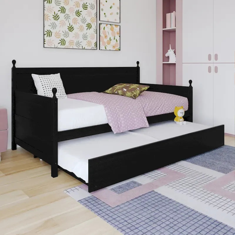 Lit de repos individuel en bois de style Mid-Century (avec lit gigogne escamotable)