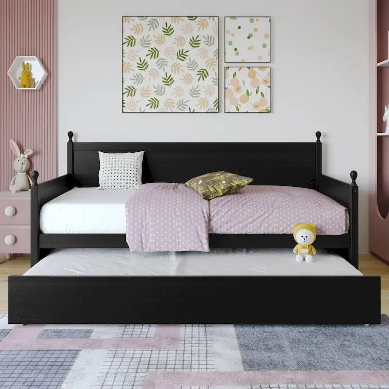 Lit de repos individuel en bois de style Mid-Century (avec lit gigogne escamotable)