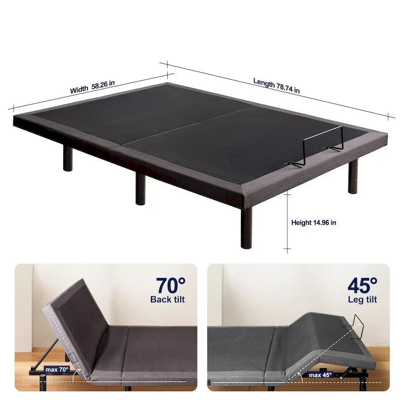 Cadre de lit réglable pour lits avec rangement, gravité zéro, station de charge USB, télécommande sans fil pour l'inclinaison de la tête et des pieds