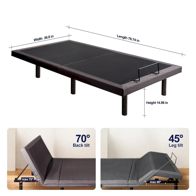 Cadre de lit réglable pour lits avec rangement, gravité zéro, station de charge USB, télécommande sans fil pour l'inclinaison de la tête et des pieds