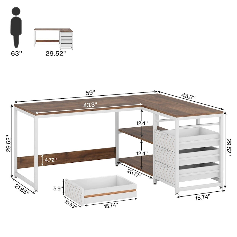 Bureau d'angle réversible en L