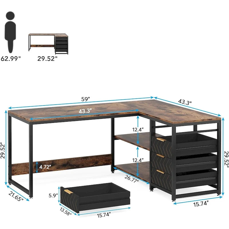 Bureau d'angle réversible en L